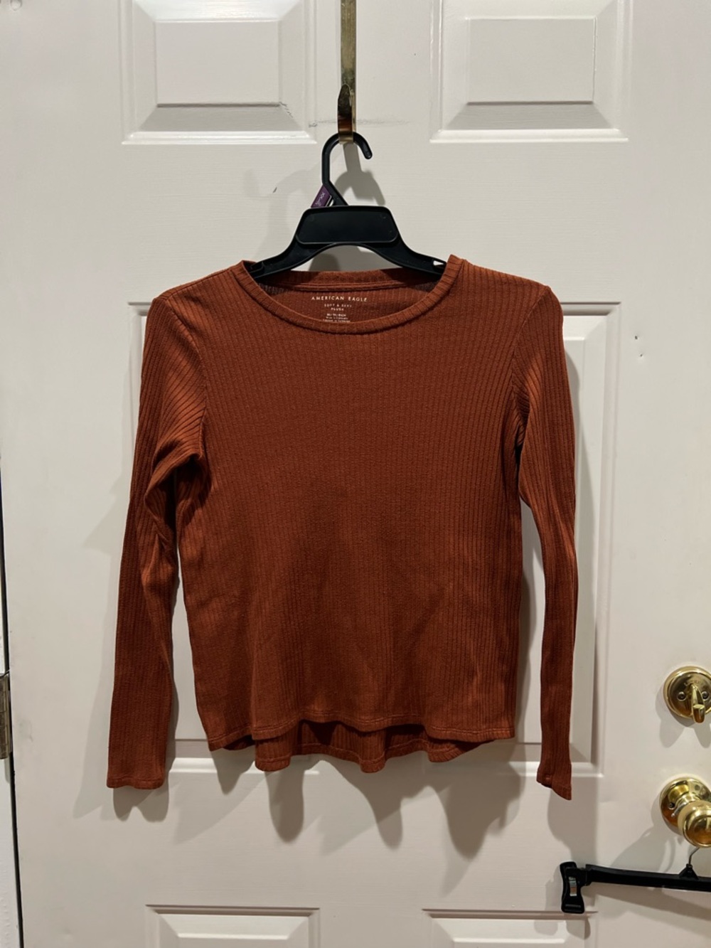 American Eagle Outfitters Long-Sleeve Ribbed Top - Burnt Orange